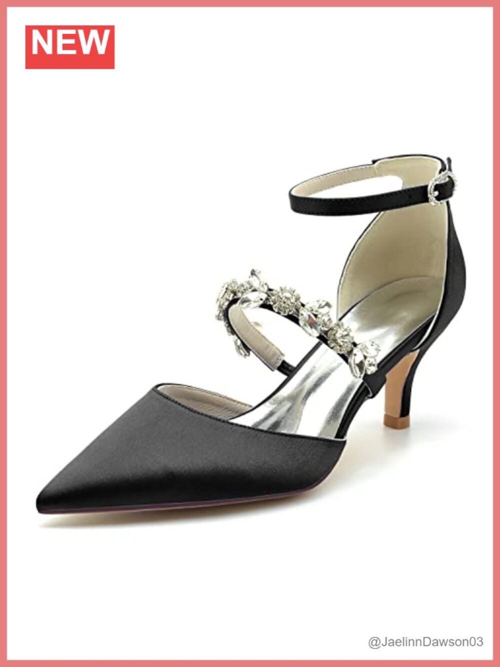 Satin Ankle Strap Kitten Heel Pumps Wedding Party Pointed Toe Shoes Crystal